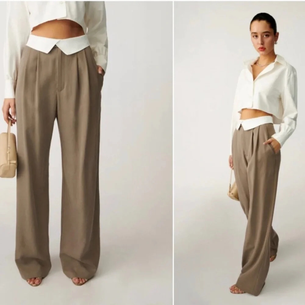Reformation Stevie Pant Trouser Tan Mushroom Size 4